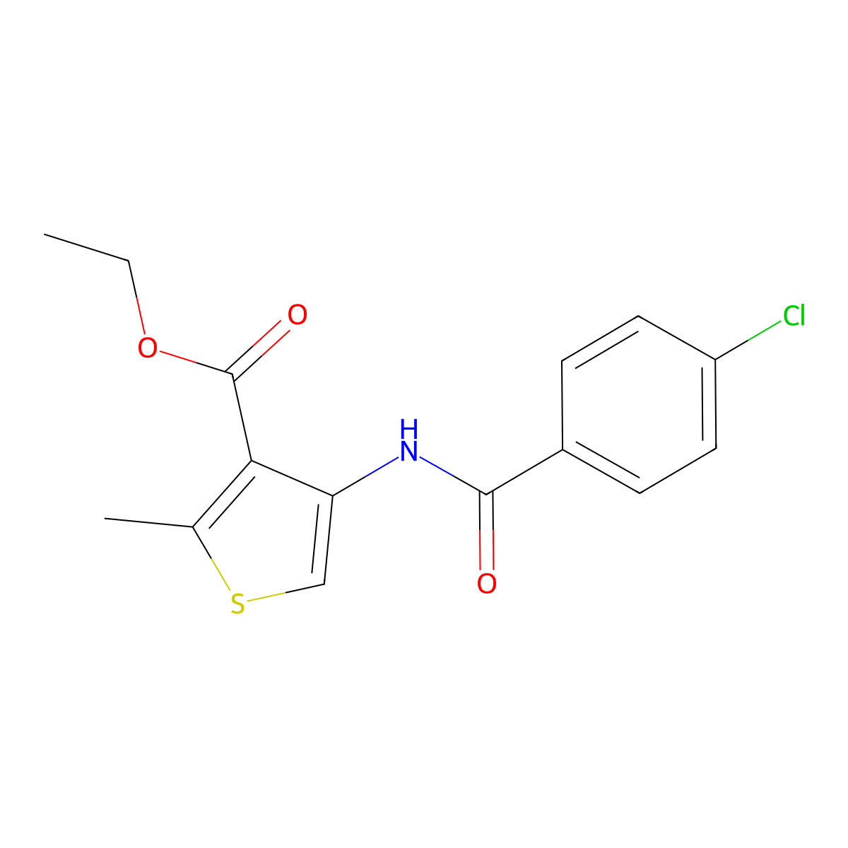Ethyl 4-[(4-chlorobenzoyl)amino]-2-methyl-3-thiophenecarboxylate molecular structure, CAS 371782-32-0