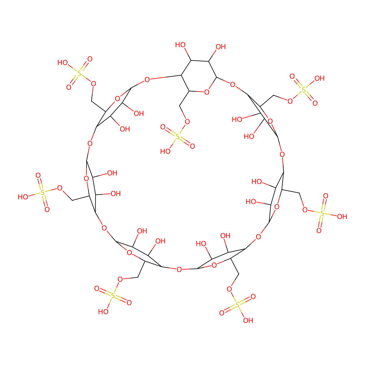 beta-cyclodextrin, hydrogen sulfate, sodium salt molecular structure, CAS 37191-69-8