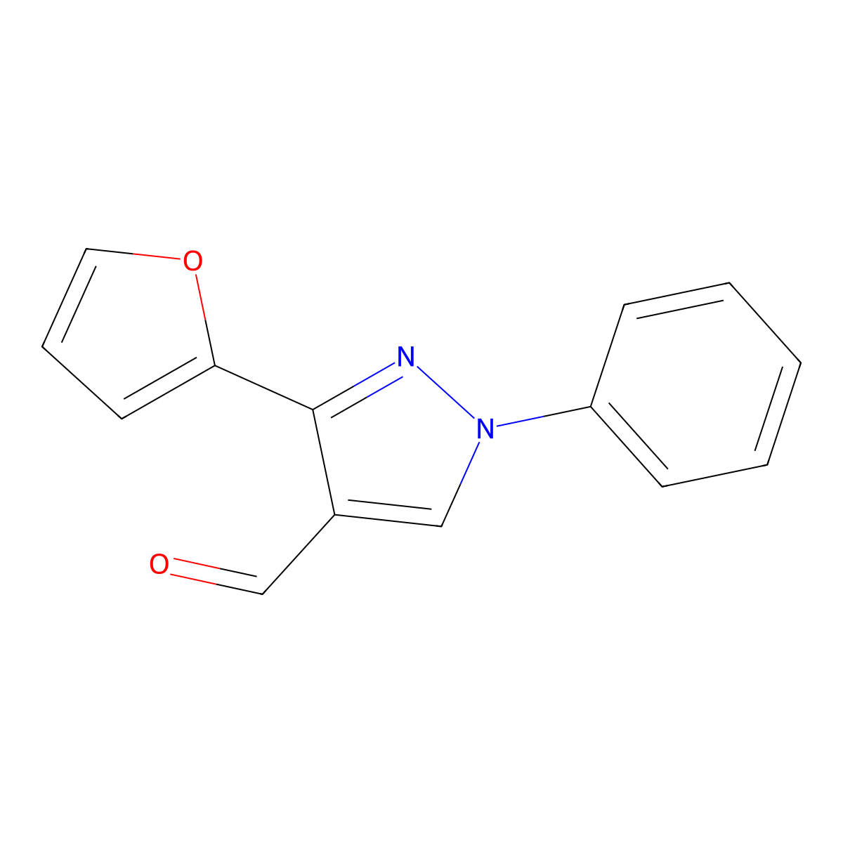 3-(furan-2-yl)-1-phenyl-1H-pyrazole-4-carbaldehyde molecular structure, CAS 371918-03-5