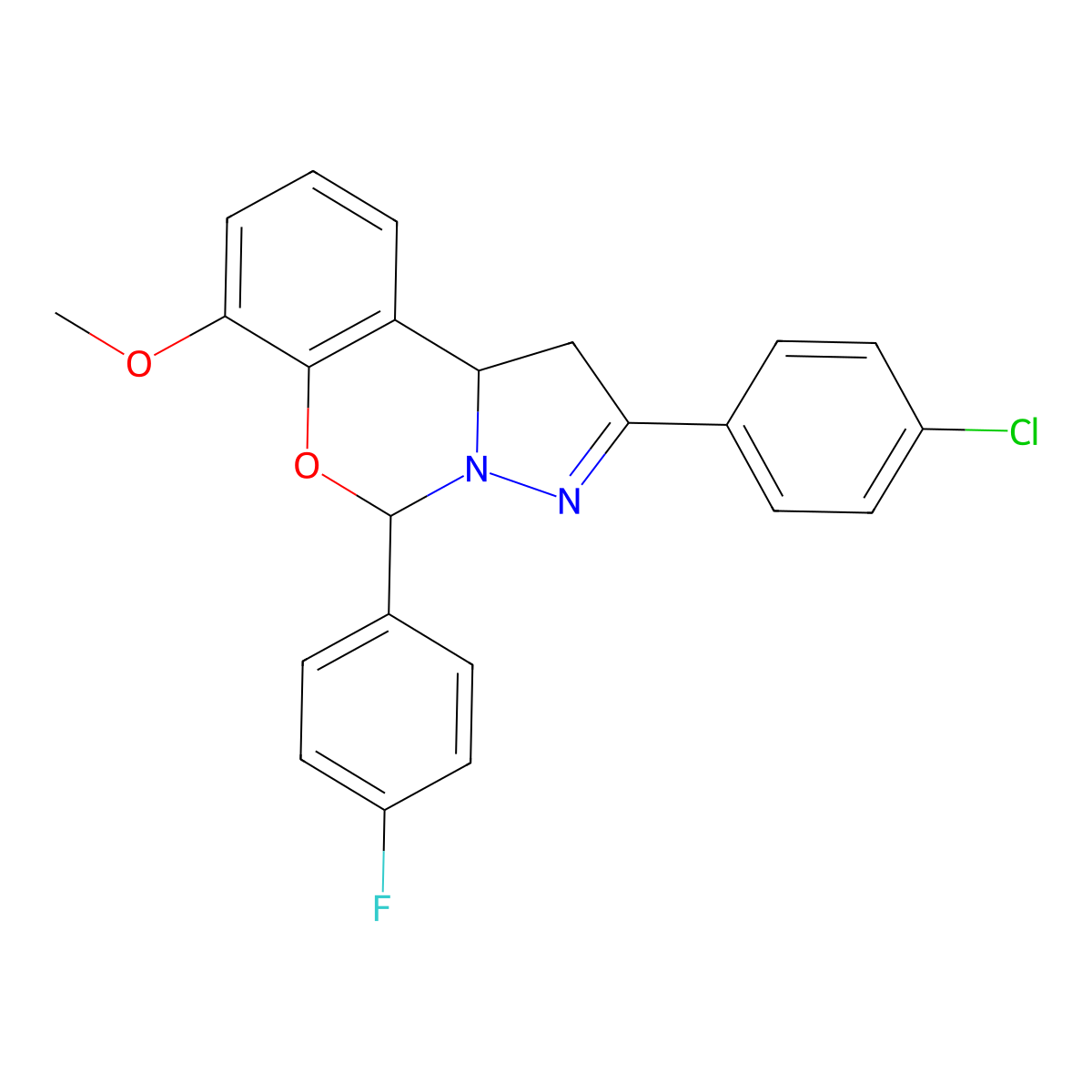 2-(4-Chlorophenyl)-5-(4-fluorophenyl)-7-methoxy-1,10b-dihydropyrazolo[1,5-c][1,3]benzoxazine molecular structure, CAS 371922-15-5