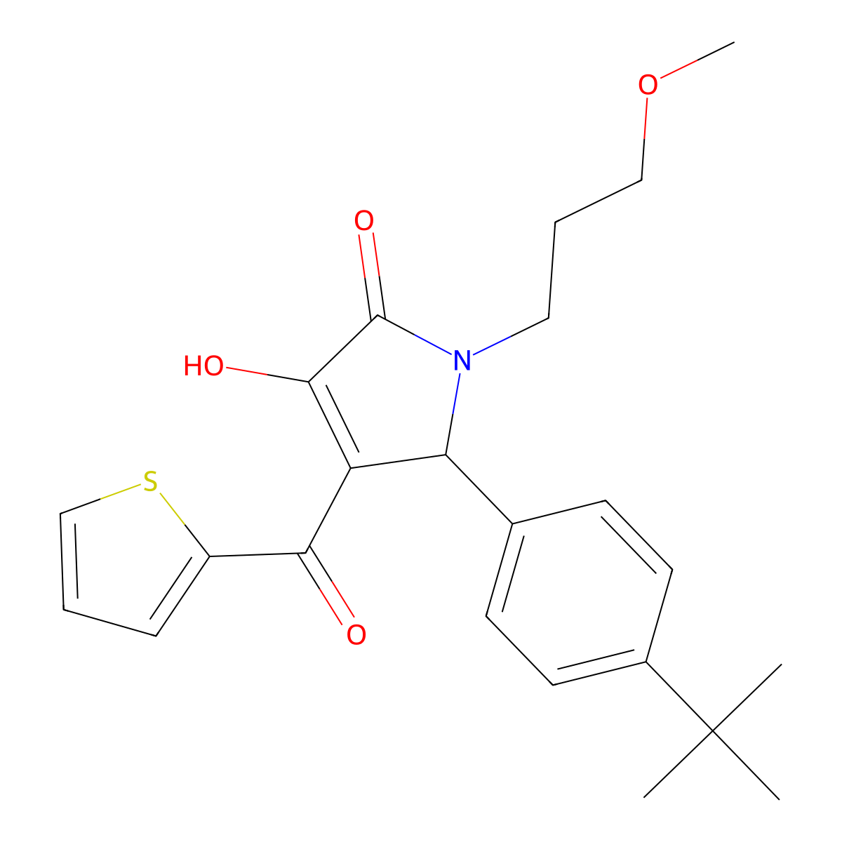 (4E)-5-(4-tert-butylphenyl)-4-[hydroxy(thiophen-2-yl)methylidene]-1-(3-methoxypropyl)pyrrolidine-2,3-dione molecular structure, CAS 371922-32-6