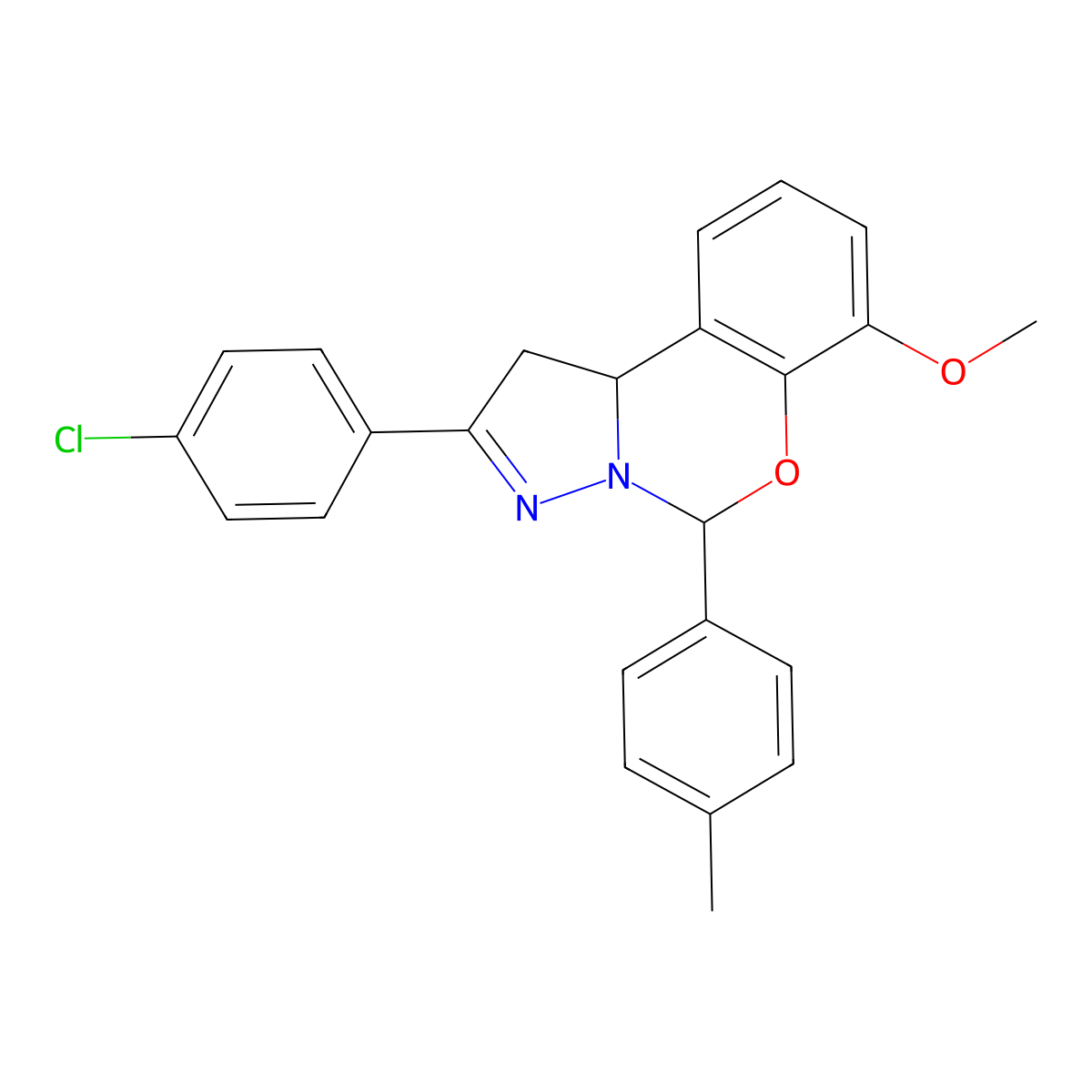 2-(4-Chlorophenyl)-7-methoxy-5-(4-methylphenyl)-1,10b-dihydropyrazolo[1,5-c][1,3]benzoxazine molecular structure, CAS 371922-39-3