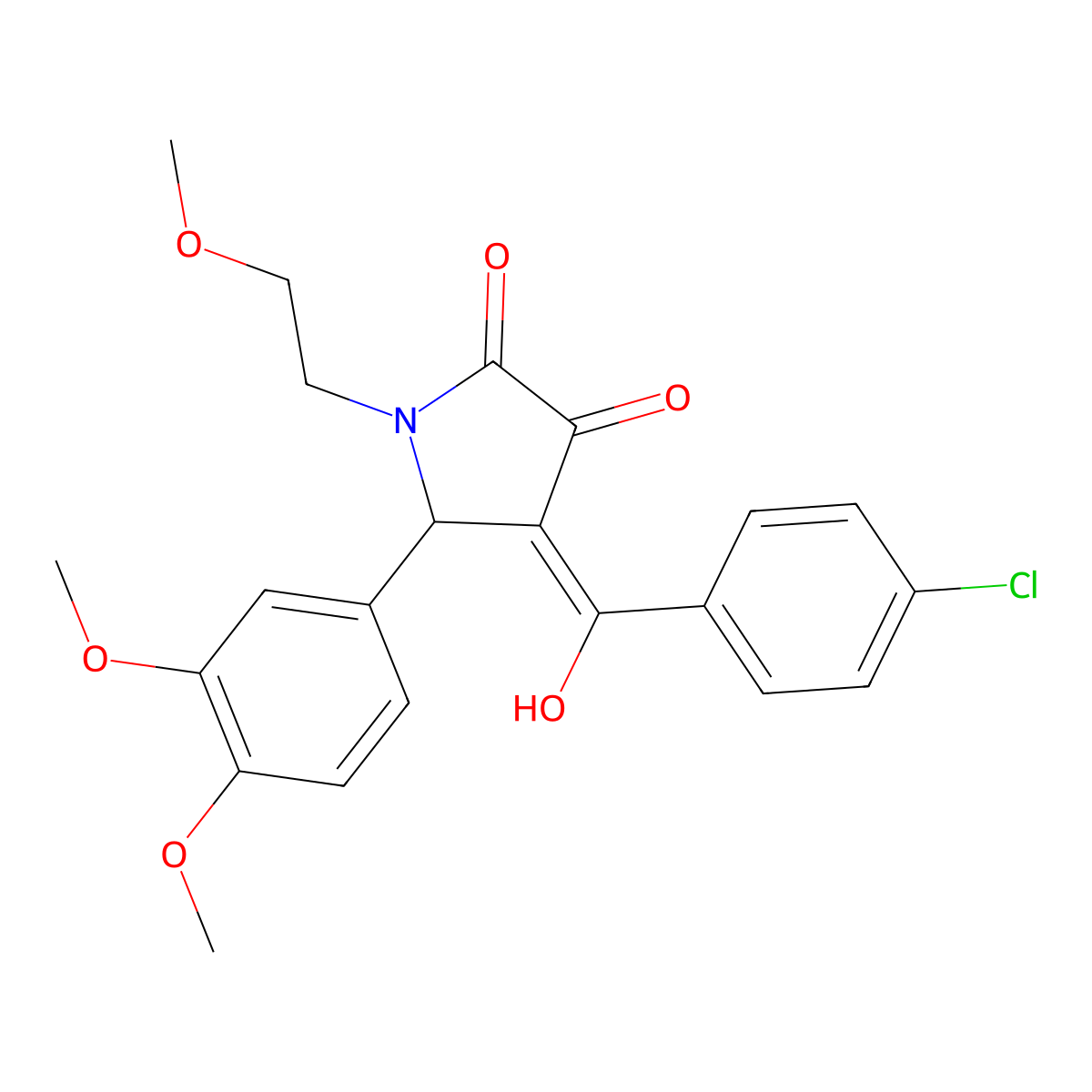 4-(4-chlorobenzoyl)-5-(3,4-dimethoxyphenyl)-3-hydroxy-1-(2-methoxyethyl)-2,5-dihydro-1H-pyrrol-2-one molecular structure, CAS 371922-86-0