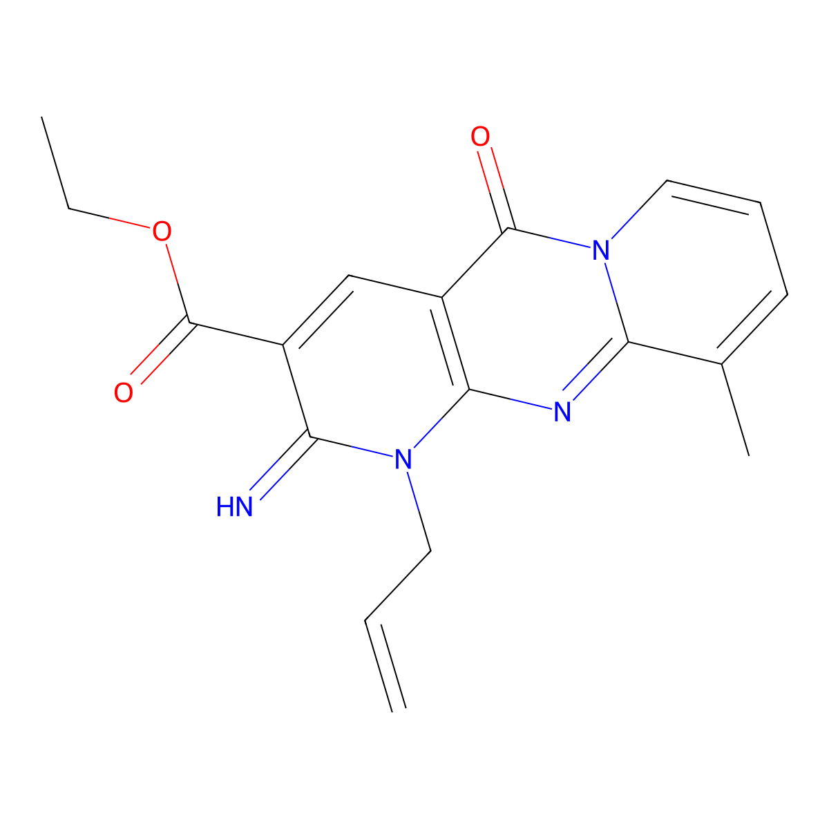 Ethyl 6-imino-11-methyl-2-oxo-7-(prop-2-en-1-yl)-1,7,9-triazatricyclo[8.4.0.0^{3,8}]tetradeca-3(8),4,9,11,13-pentaene-5-carboxylate molecular structure, CAS 371923-14-7