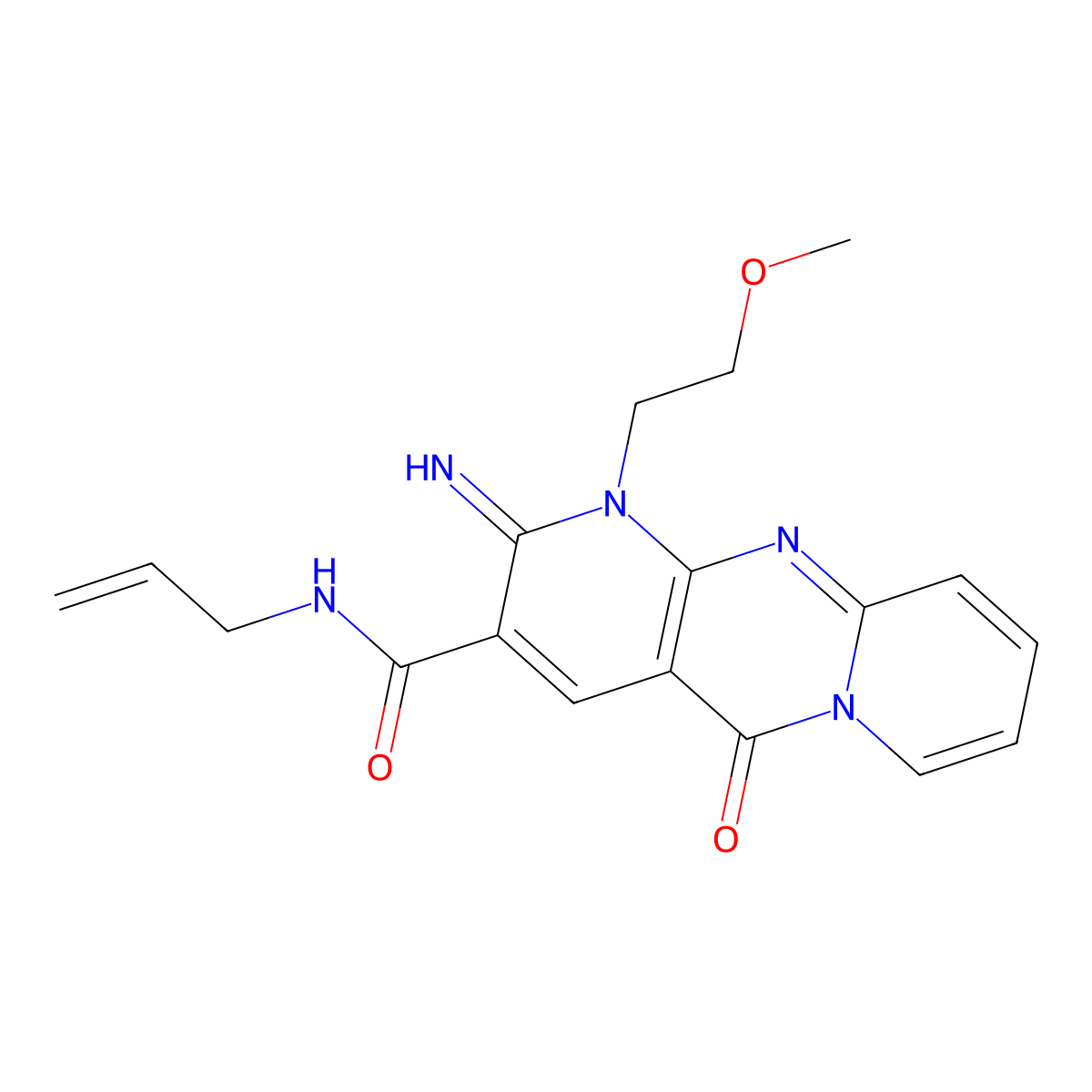N-Allyl-2-imino-1-(2-methoxyethyl)-5-oxo-1,5-dihydro-2H-dipyrido[1,2-A:2,3-D]pyrimidine-3-carboxamide molecular structure, CAS 371923-17-0