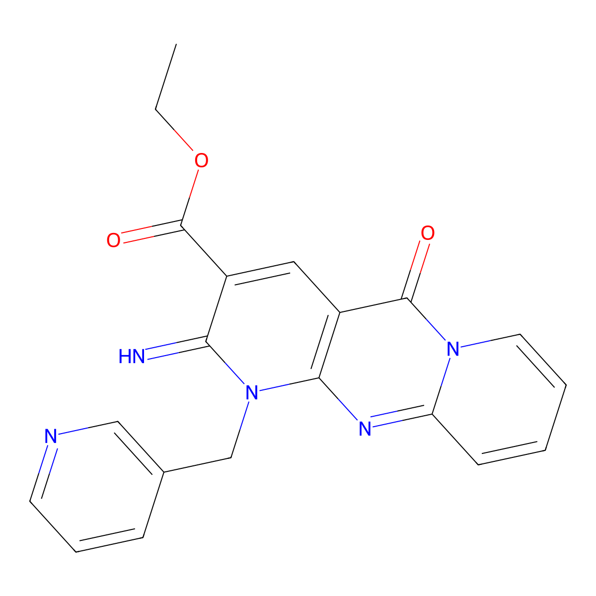 Ethyl 2-imino-5-oxo-1-(3-pyridinylmethyl)-1,5-dihydro-2H-dipyrido(1,2-A:2,3-D)pyrimidine-3-carboxylate molecular structure, CAS 371923-25-0
