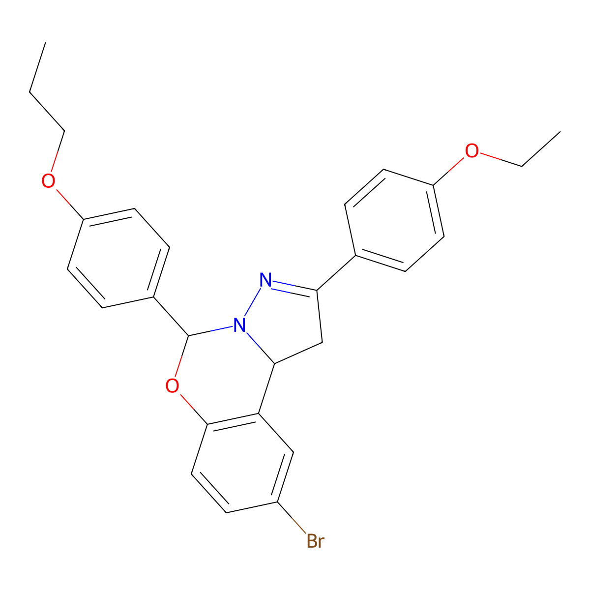 9-Bromo-2-(4-ethoxyphenyl)-5-(4-propoxyphenyl)-1,10b-dihydropyrazolo[1,5-c][1,3]benzoxazine molecular structure, CAS 371923-44-3