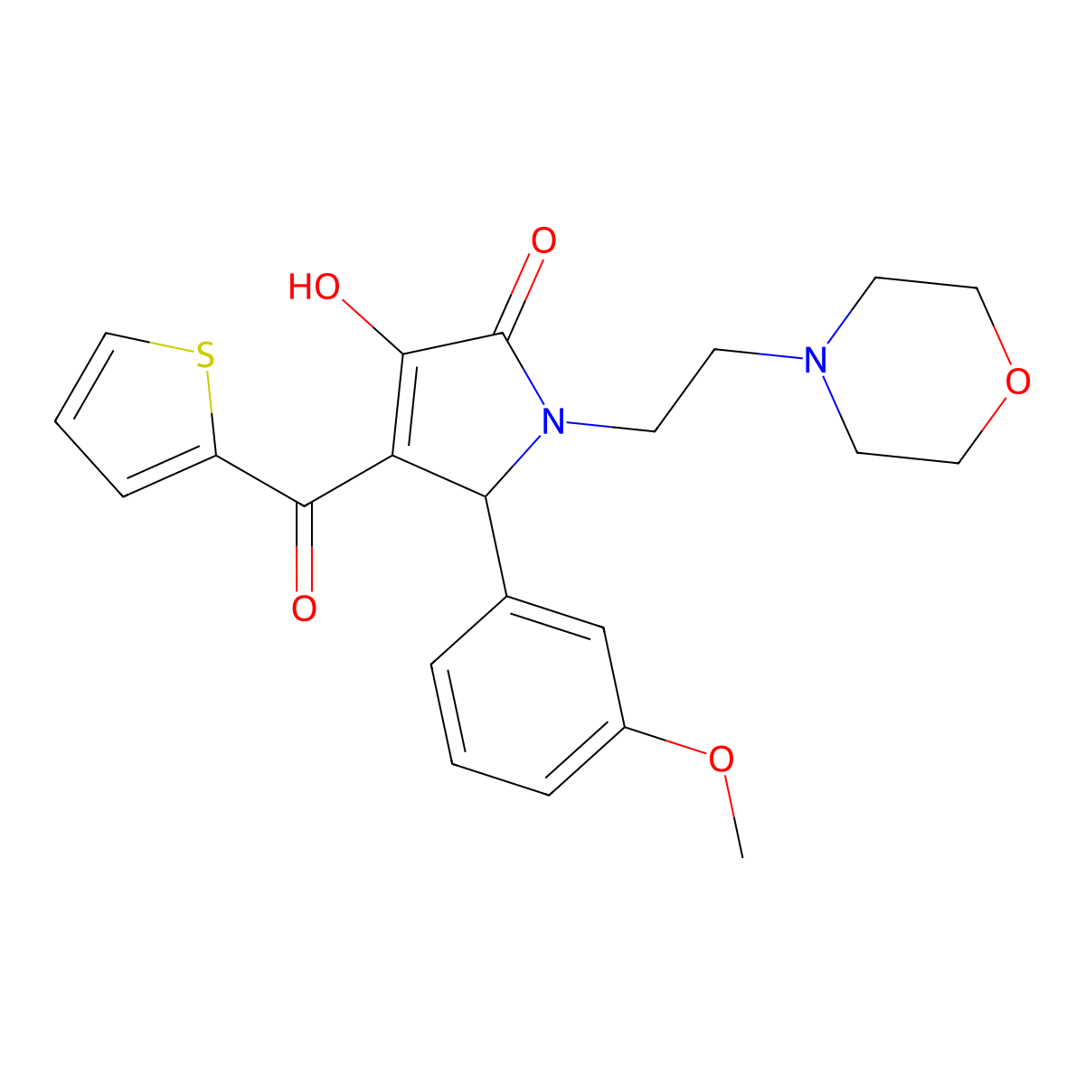 (4E)-4-[hydroxy(thiophen-2-yl)methylidene]-5-(3-methoxyphenyl)-1-[2-(morpholin-4-yl)ethyl]pyrrolidine-2,3-dione molecular structure, CAS 371923-53-4