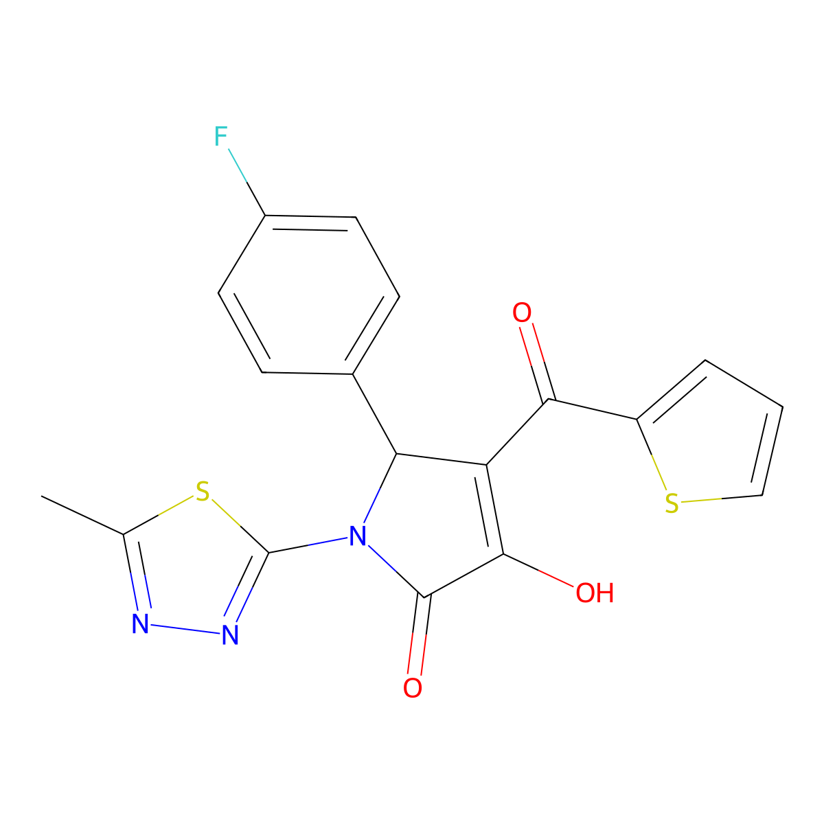 (4E)-5-(4-fluorophenyl)-4-[hydroxy(thiophen-2-yl)methylidene]-1-(5-methyl-1,3,4-thiadiazol-2-yl)pyrrolidine-2,3-dione molecular structure, CAS 371923-66-9