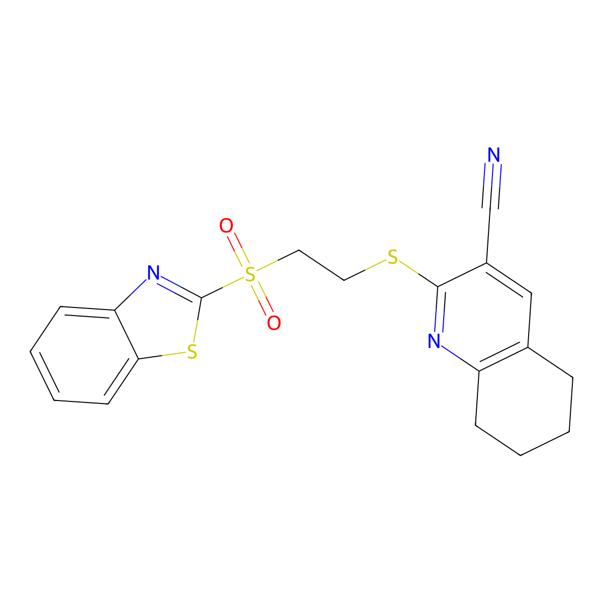2-[2-(1,3-Benzothiazol-2-ylsulfonyl)ethylsulfanyl]-5,6,7,8-tetrahydroquinoline-3-carbonitrile molecular structure, CAS 371923-75-0