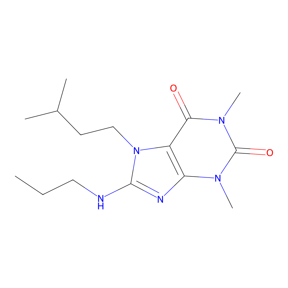 1,3-Dimethyl-7-(3-methylbutyl)-8-(propylamino)purine-2,6-dione molecular structure, CAS 371923-88-5