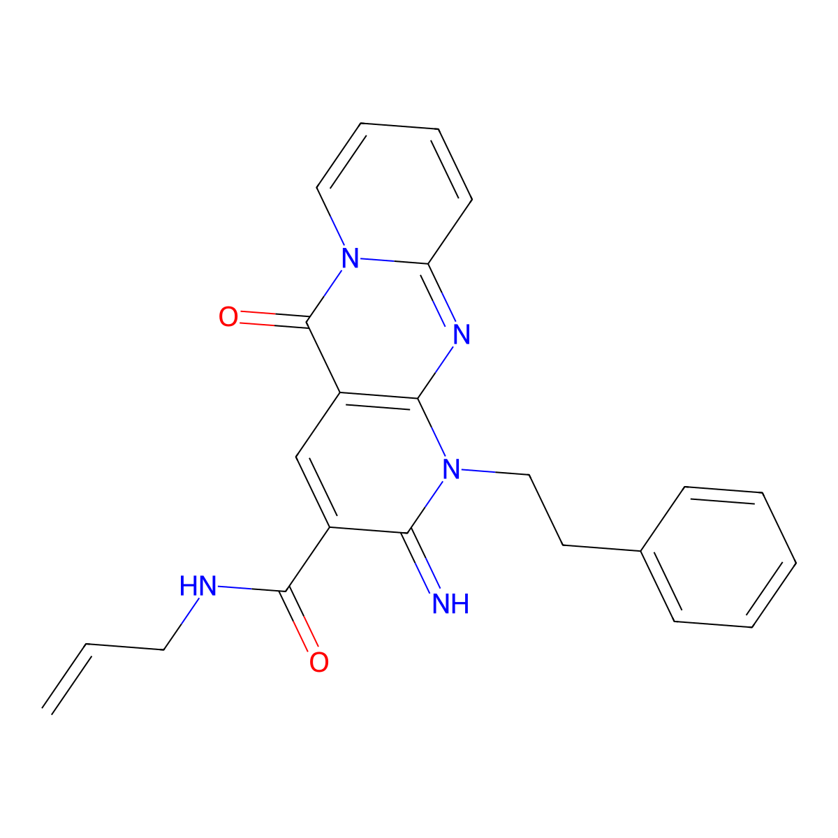 N-allyl-2-imino-5-oxo-1-phenethyl-2,5-dihydro-1H-dipyrido[1,2-a:2',3'-d]pyrimidine-3-carboxamide molecular structure, CAS 371924-01-5