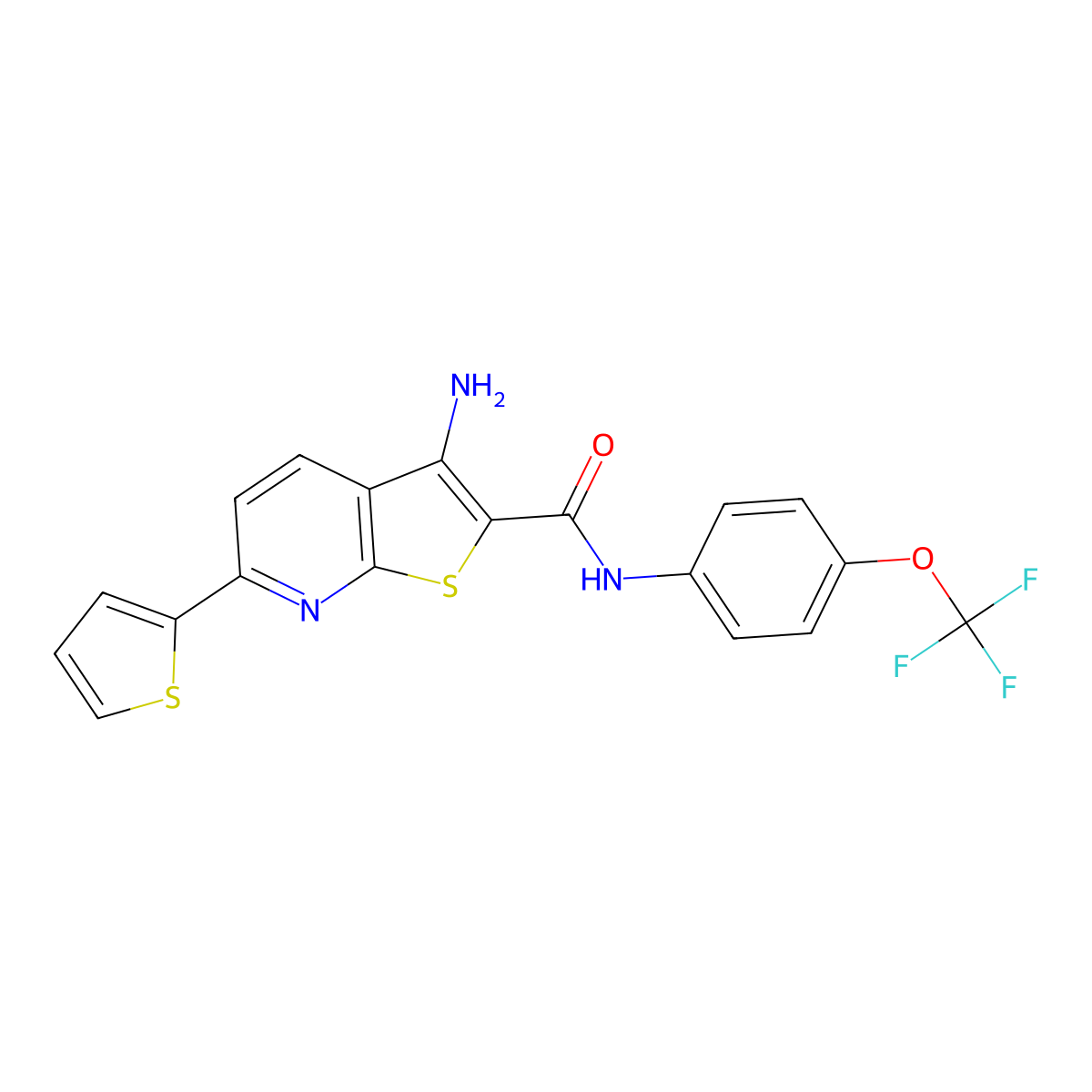 3-amino-6-thiophen-2-yl-N-[4-(trifluoromethoxy)phenyl]thieno[2,3-b]pyridine-2-carboxamide molecular structure, CAS 371924-23-1