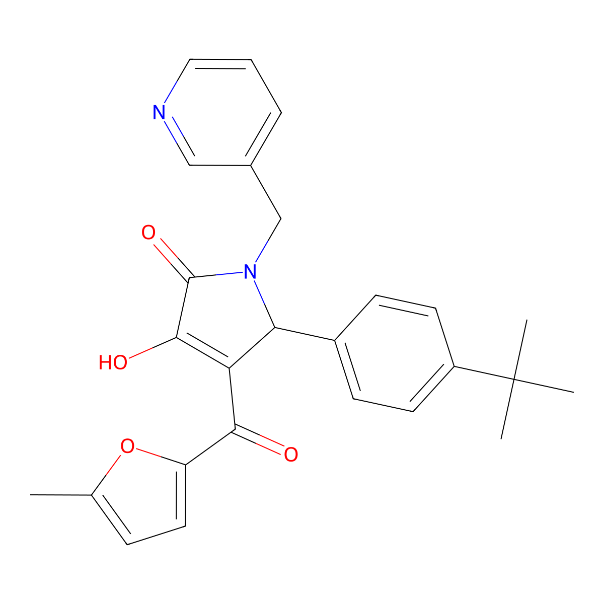 (4E)-5-(4-tert-butylphenyl)-4-[hydroxy(5-methylfuran-2-yl)methylidene]-1-(pyridin-3-ylmethyl)pyrrolidine-2,3-dione molecular structure, CAS 371924-28-6