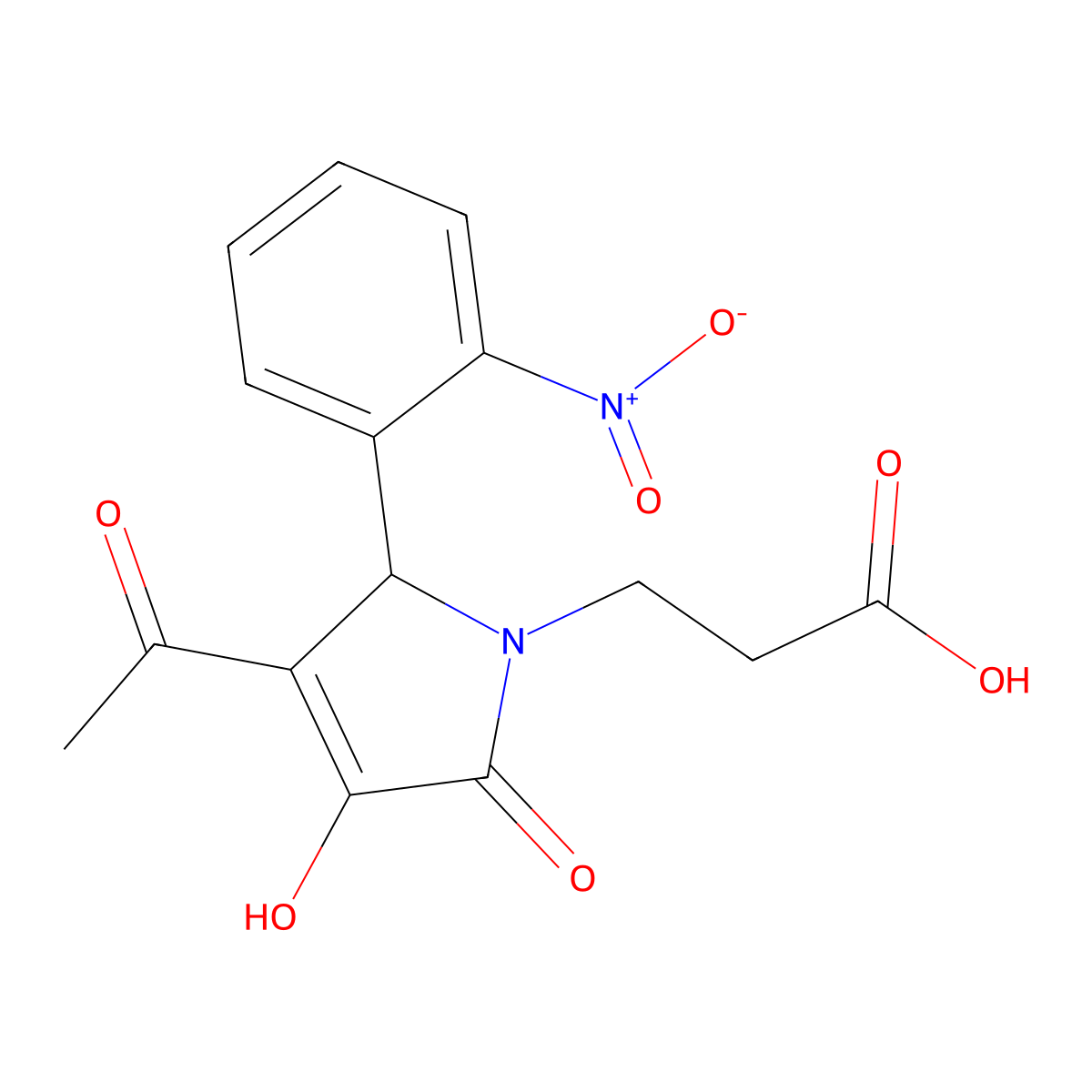 3-[3-acetyl-4-hydroxy-2-(2-nitrophenyl)-5-oxo-2H-pyrrol-1-yl]propanoic Acid molecular structure, CAS 371924-77-5