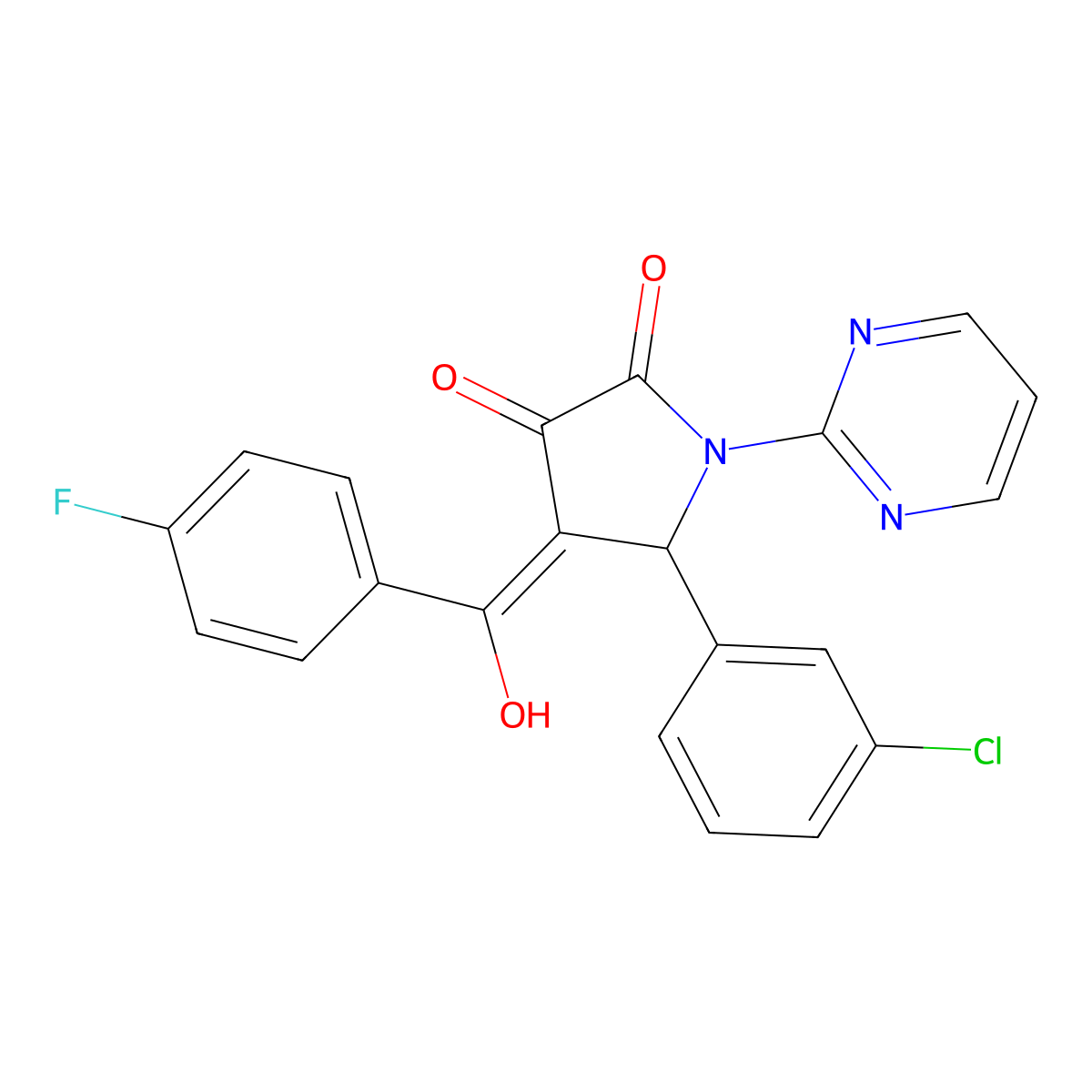 5-(3-chlorophenyl)-4-(4-fluorobenzoyl)-3-hydroxy-1-(pyrimidin-2-yl)-2,5-dihydro-1H-pyrrol-2-one molecular structure, CAS 371924-81-1