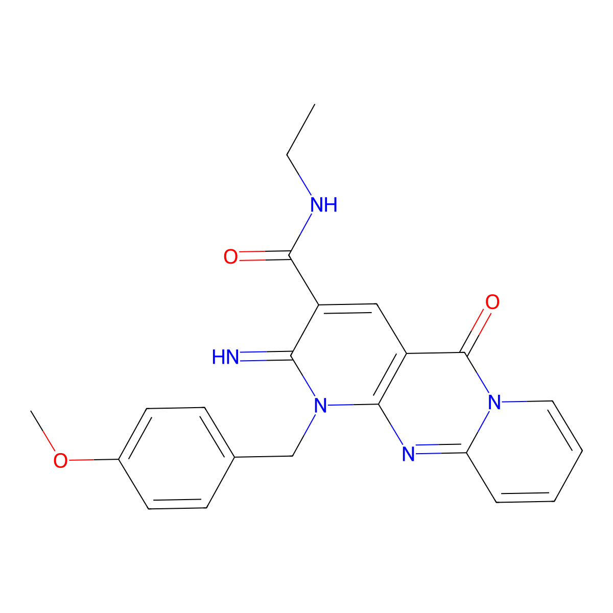 N-ethyl{2-imino-1-[(4-methoxyphenyl)methyl]-5-oxo(1,6-dihydropyridino[1,2-a]py ridino[2,3-d]pyrimidin-3-yl)}carboxamide molecular structure, CAS 371925-01-8