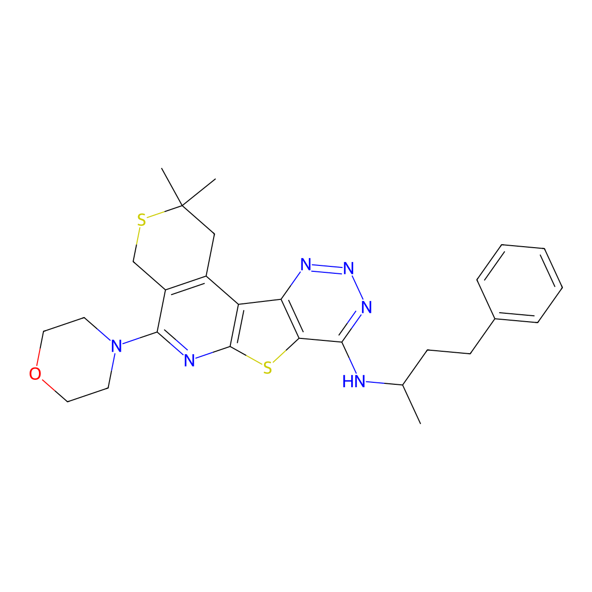2,2-dimethyl-5-morpholino-N-(4-phenylbutan-2-yl)-2,4-dihydro-1H-thiopyrano[4'',3'':4',5']pyrido[3',2':4,5]thieno[3,2-d][1,2,3]triazin-8-amine molecular structure, CAS 371925-21-2