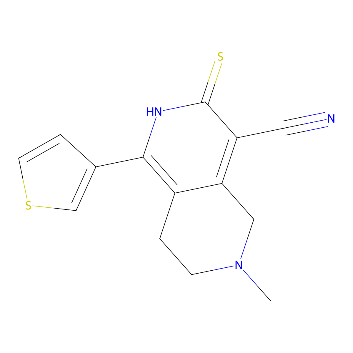 6-Methyl-3-sulfanyl-1-(thiophen-3-yl)-5,6,7,8-tetrahydro-2,6-naphthyridine-4-carbonitrile molecular structure, CAS 371925-74-5