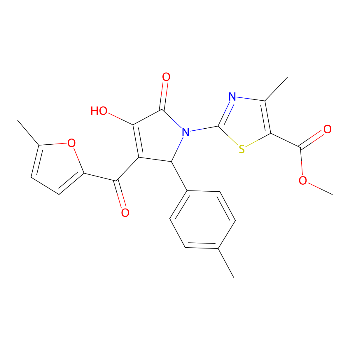 methyl 2-[(3E)-3-[hydroxy(5-methylfuran-2-yl)methylidene]-2-(4-methylphenyl)-4,5-dioxopyrrolidin-1-yl]-4-methyl-1,3-thiazole-5-carboxylate molecular structure, CAS 371925-78-9