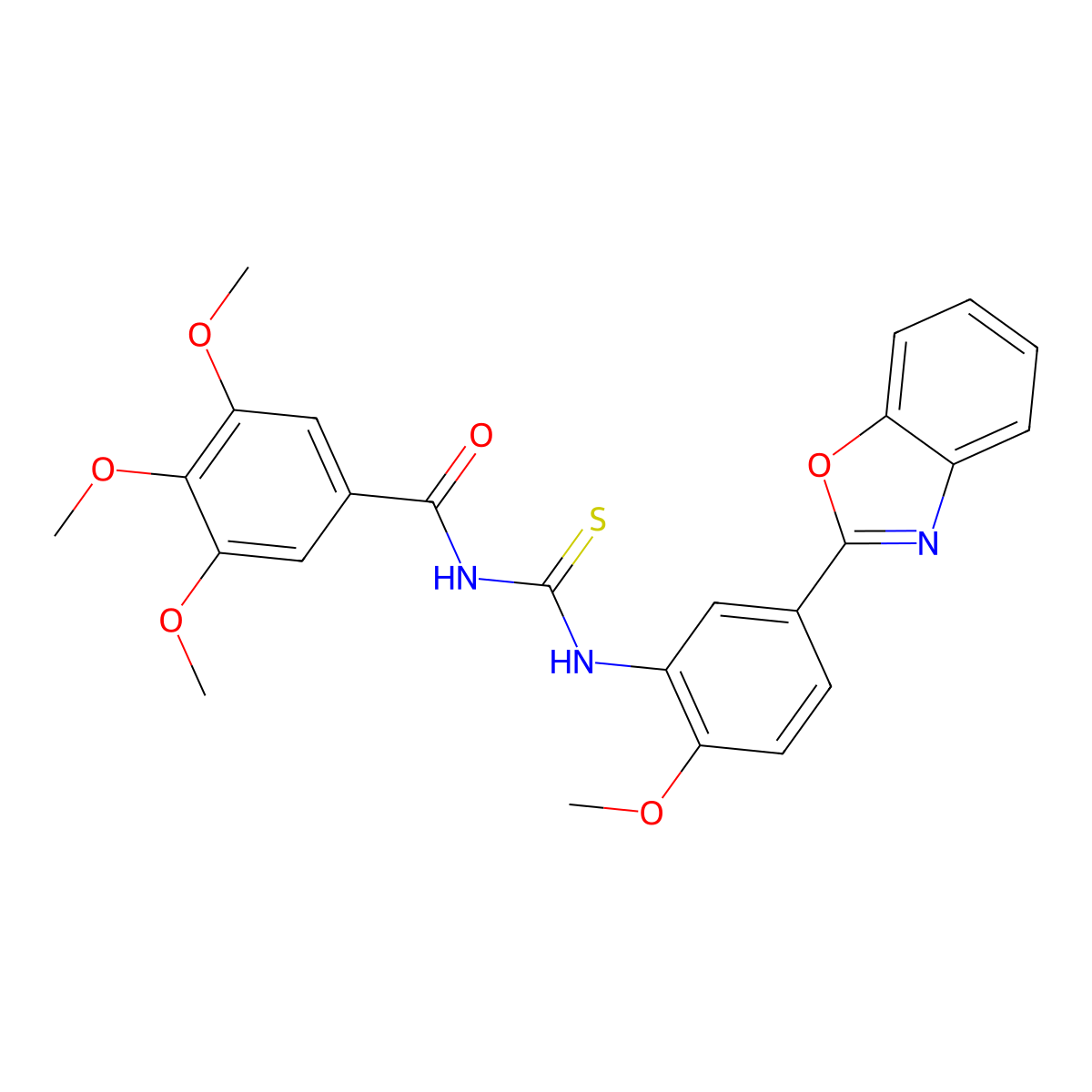 N-[[5-(1,3-benzoxazol-2-yl)-2-methoxyphenyl]carbamothioyl]-3,4,5-trimethoxybenzamide molecular structure, CAS 371925-82-5