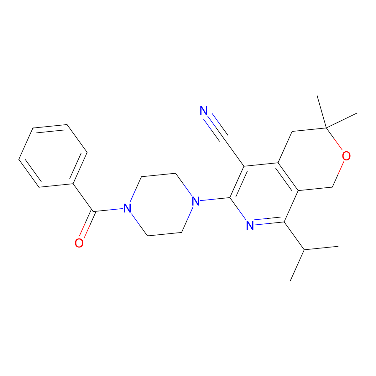 6-(4-Benzoylpiperazin-1-yl)-3,3-dimethyl-8-propan-2-yl-1,4-dihydropyrano[3,4-c]pyridine-5-carbonitrile molecular structure, CAS 371926-11-3