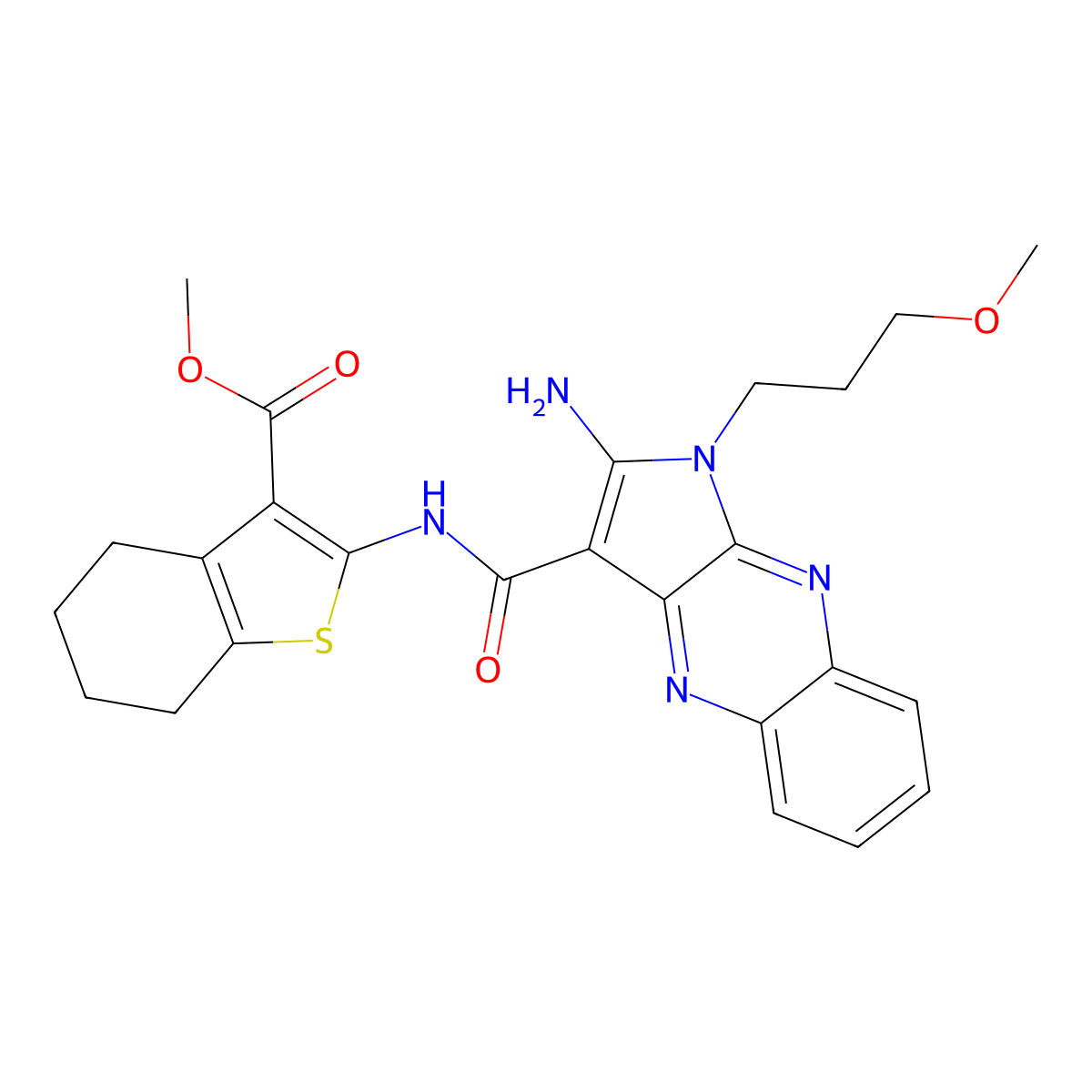 Methyl 2-[[2-amino-1-(3-methoxypropyl)pyrrolo[3,2-b]quinoxaline-3-carbonyl]amino]-4,5,6,7-tetrahydro-1-benzothiophene-3-carboxylate molecular structure, CAS 371926-47-5