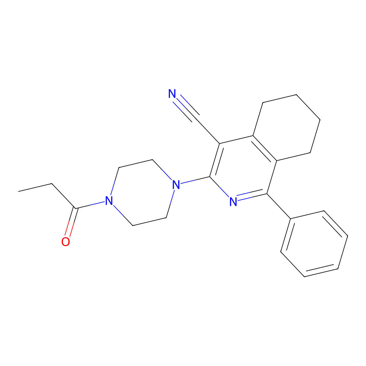 1-Phenyl-3-(4-propanoylpiperazin-1-yl)-5,6,7,8-tetrahydroisoquinoline-4-carbonitrile molecular structure, CAS 371926-78-2