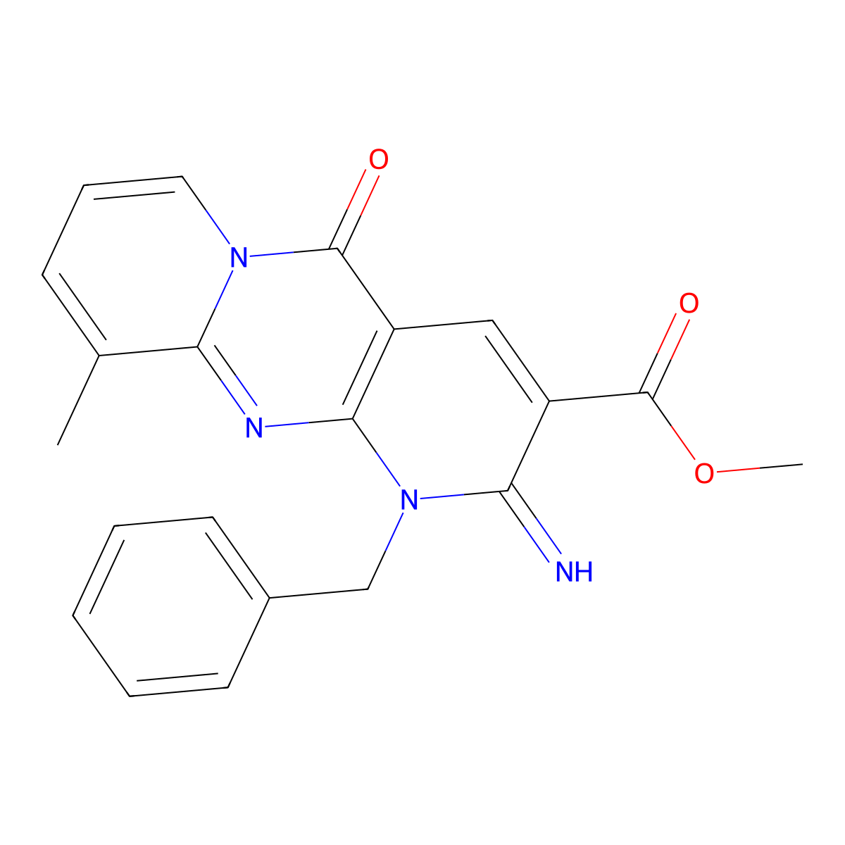 Methyl 1-benzyl-2-imino-10-methyl-5-oxo-1,5-dihydro-2H-dipyrido(1,2-A:2,3-D)pyrimidine-3-carboxylate molecular structure, CAS 371926-99-7