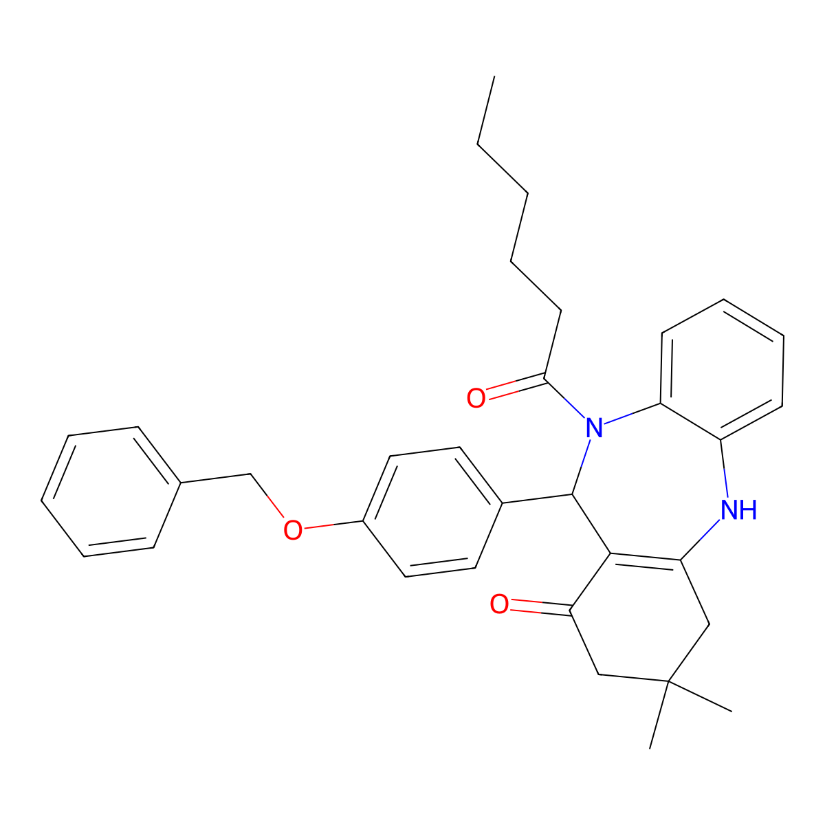 11-[4-(benzyloxy)phenyl]-10-hexanoyl-3,3-dimethyl-2,3,4,5,10,11-hexahydro-1H-dibenzo[b,e][1,4]diazepin-1-one molecular structure, CAS 371927-34-3