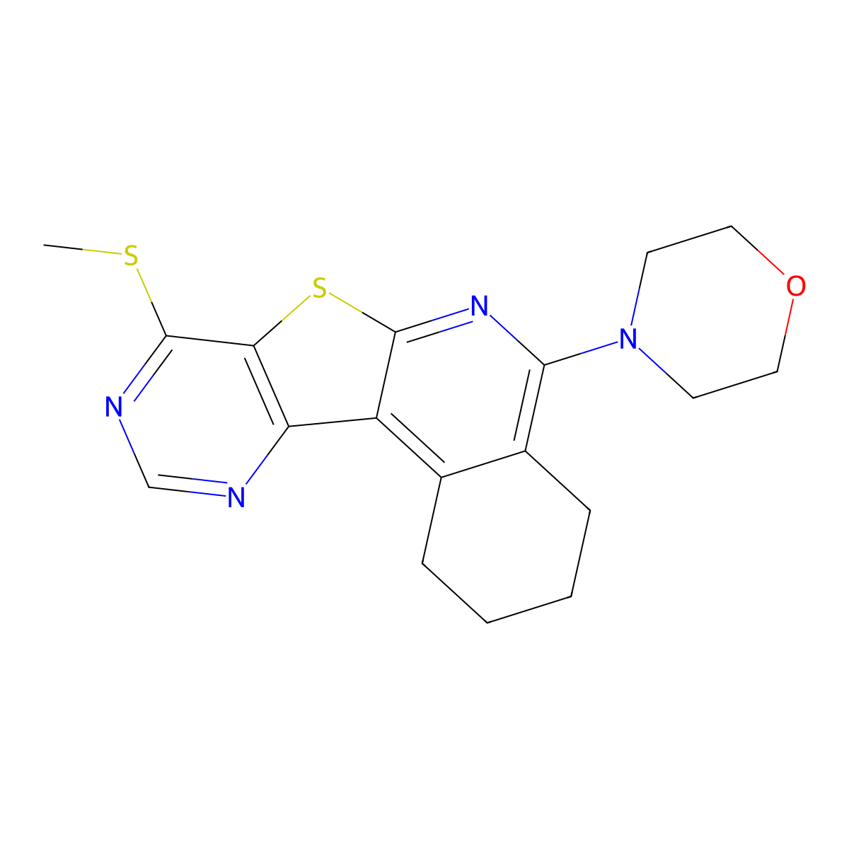 4-(8-(Methylthio)-1,2,3,4-tetrahydropyrimido[4',5':4,5]thieno[2,3-c]isoquinolin-5-yl)morpholine molecular structure, CAS 371927-39-8