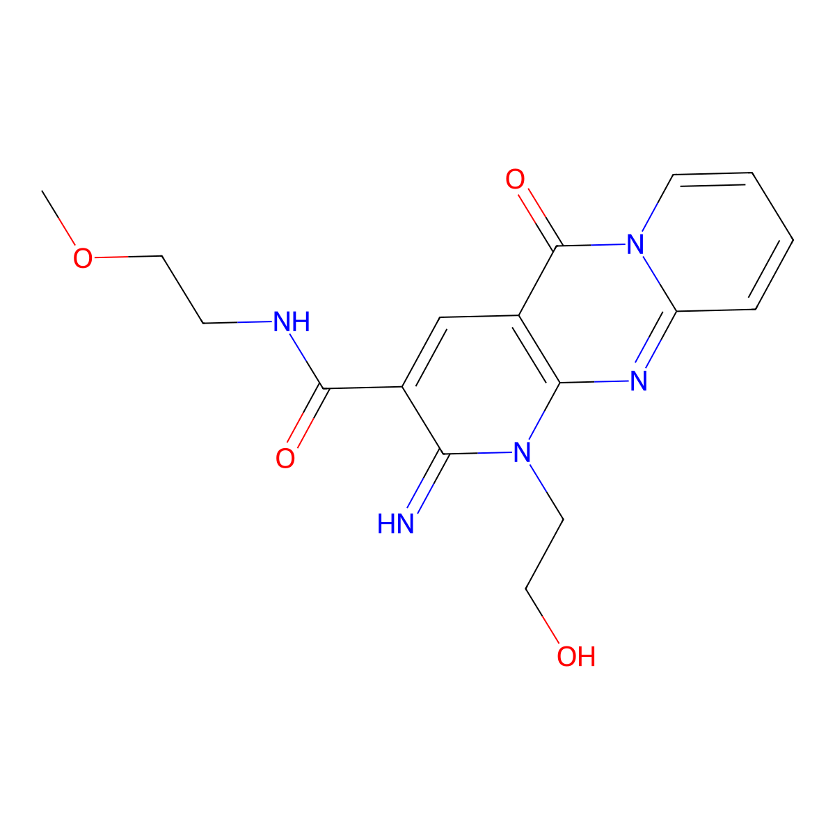 1-(2-hydroxyethyl)-2-imino-N-(2-methoxyethyl)-5-oxo-1,5-dihydro-2H-dipyrido[1,2-a:2,3-d]pyrimidine-3-carboxamide molecular structure, CAS 371927-42-3
