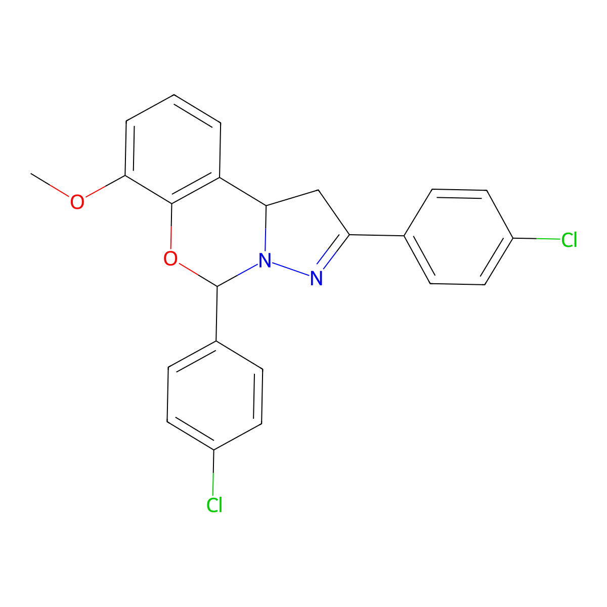 2,5-Bis(4-chlorophenyl)-7-methoxy-1,10B-dihydropyrazolo(1,5-C)(1,3)benzoxazine molecular structure, CAS 371927-56-9