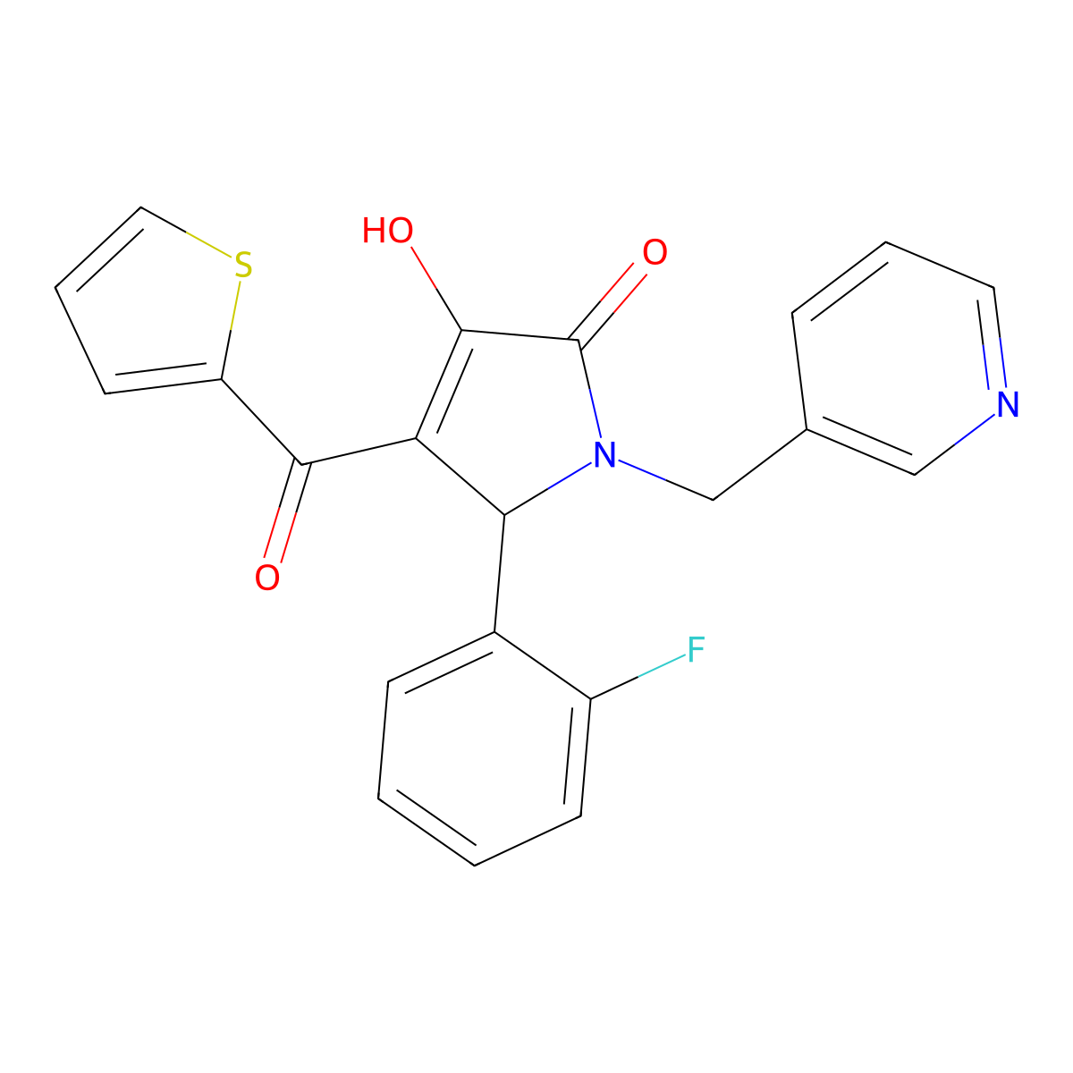 (4E)-5-(2-fluorophenyl)-4-[hydroxy(thiophen-2-yl)methylidene]-1-(pyridin-3-ylmethyl)pyrrolidine-2,3-dione molecular structure, CAS 371927-84-3