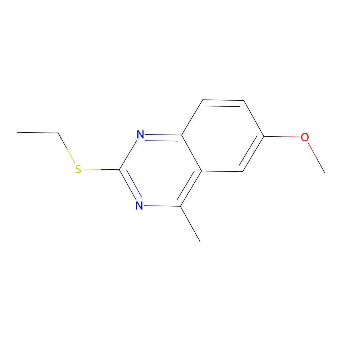 2-Ethylsulfanyl-6-methoxy-4-methyl-quinazoline molecular structure, CAS 371927-93-4