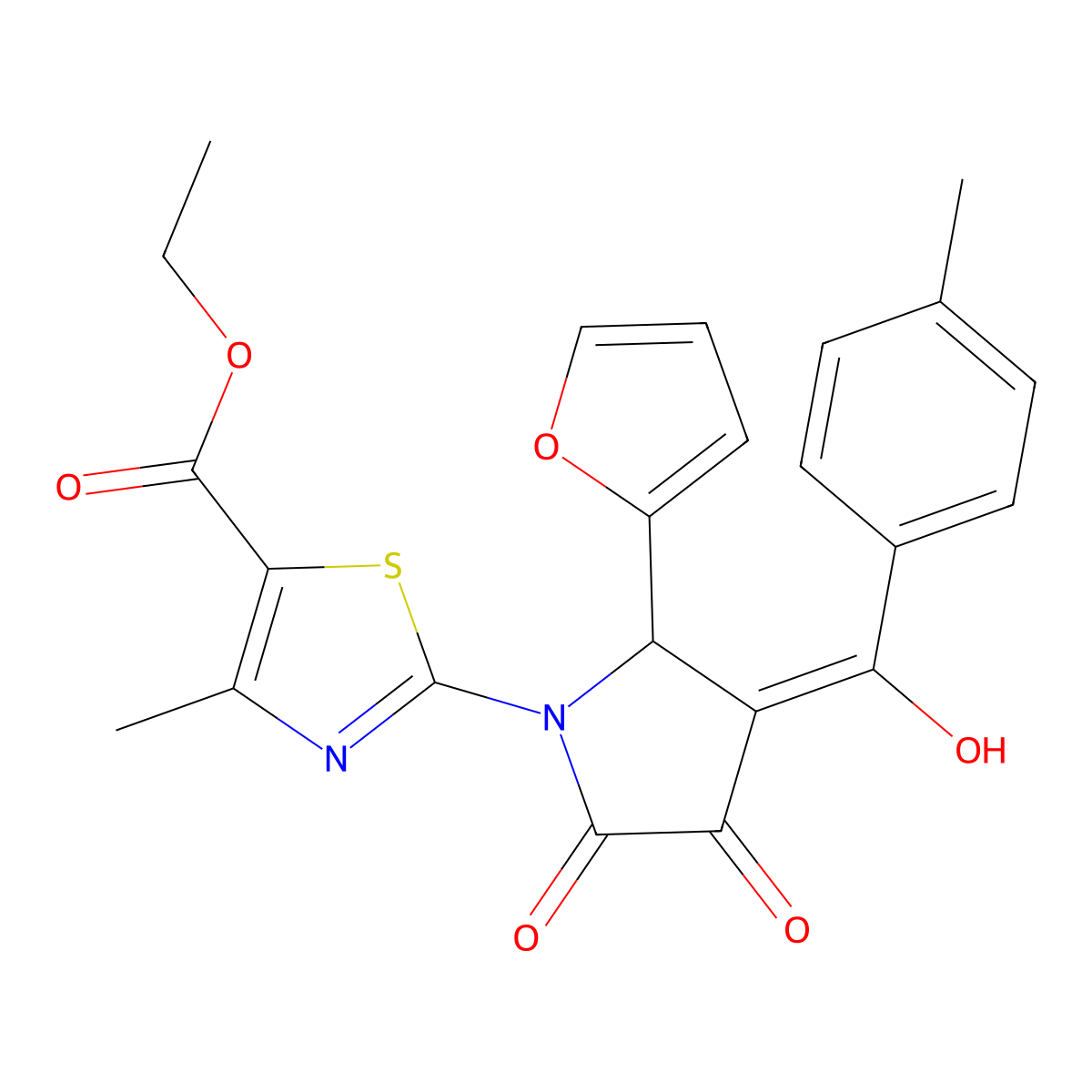 ethyl 2-[2-(furan-2-yl)-4-hydroxy-3-(4-methylbenzoyl)-5-oxo-2,5-dihydro-1H-pyrrol-1-yl]-4-methyl-1,3-thiazole-5-carboxylate molecular structure, CAS 371928-07-3