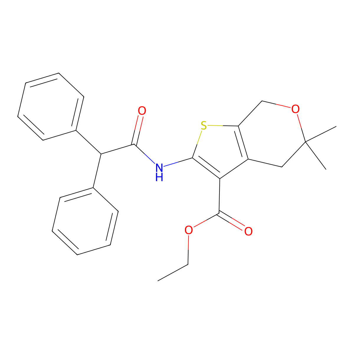 ethyl 2-[(diphenylacetyl)amino]-5,5-dimethyl-4,7-dihydro-5H-thieno[2,3-c]pyran-3-carboxylate molecular structure, CAS 371928-21-1