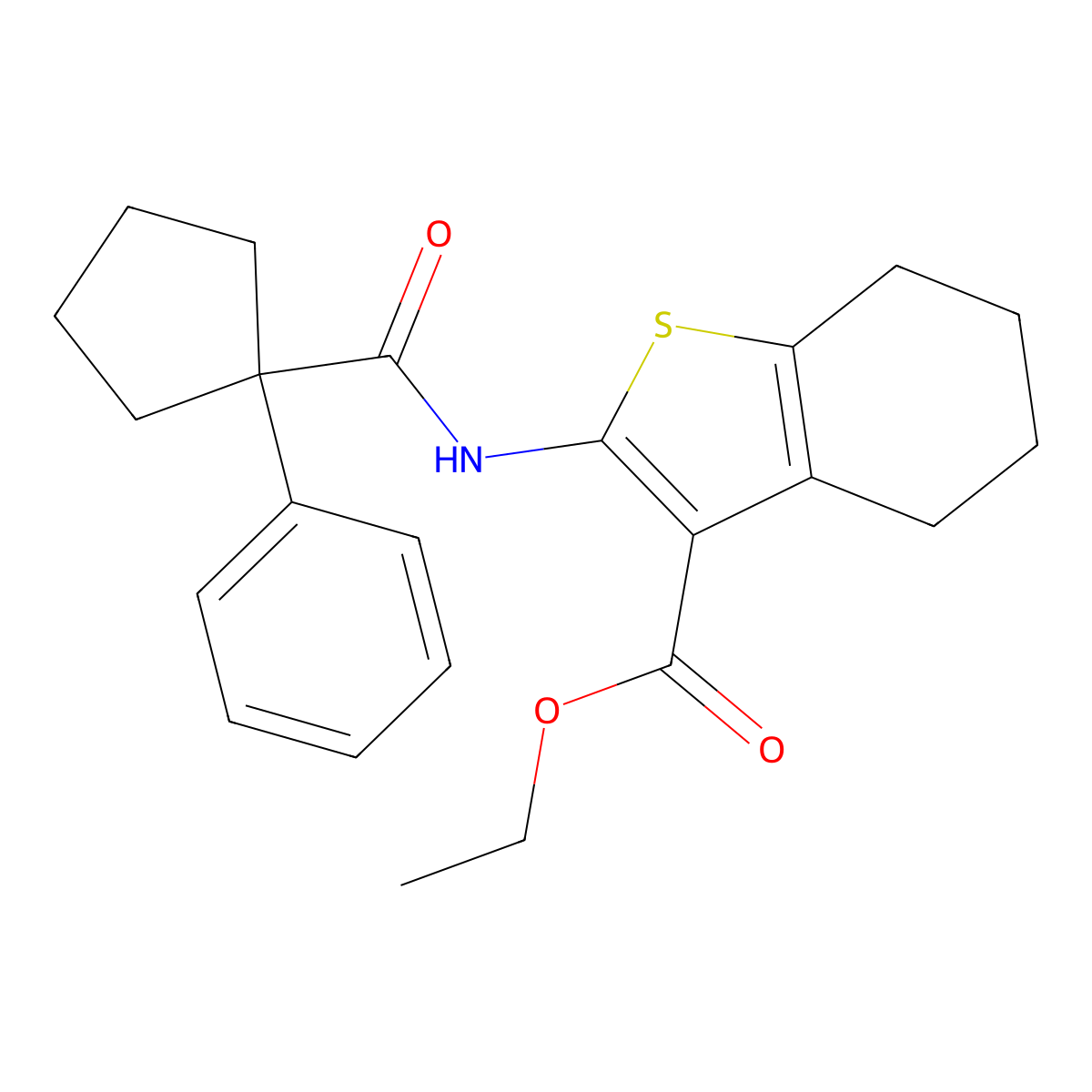 Ethyl 2-[(1-phenylcyclopentanecarbonyl)amino]-4,5,6,7-tetrahydro-1-benzothiophene-3-carboxylate molecular structure, CAS 371928-26-6