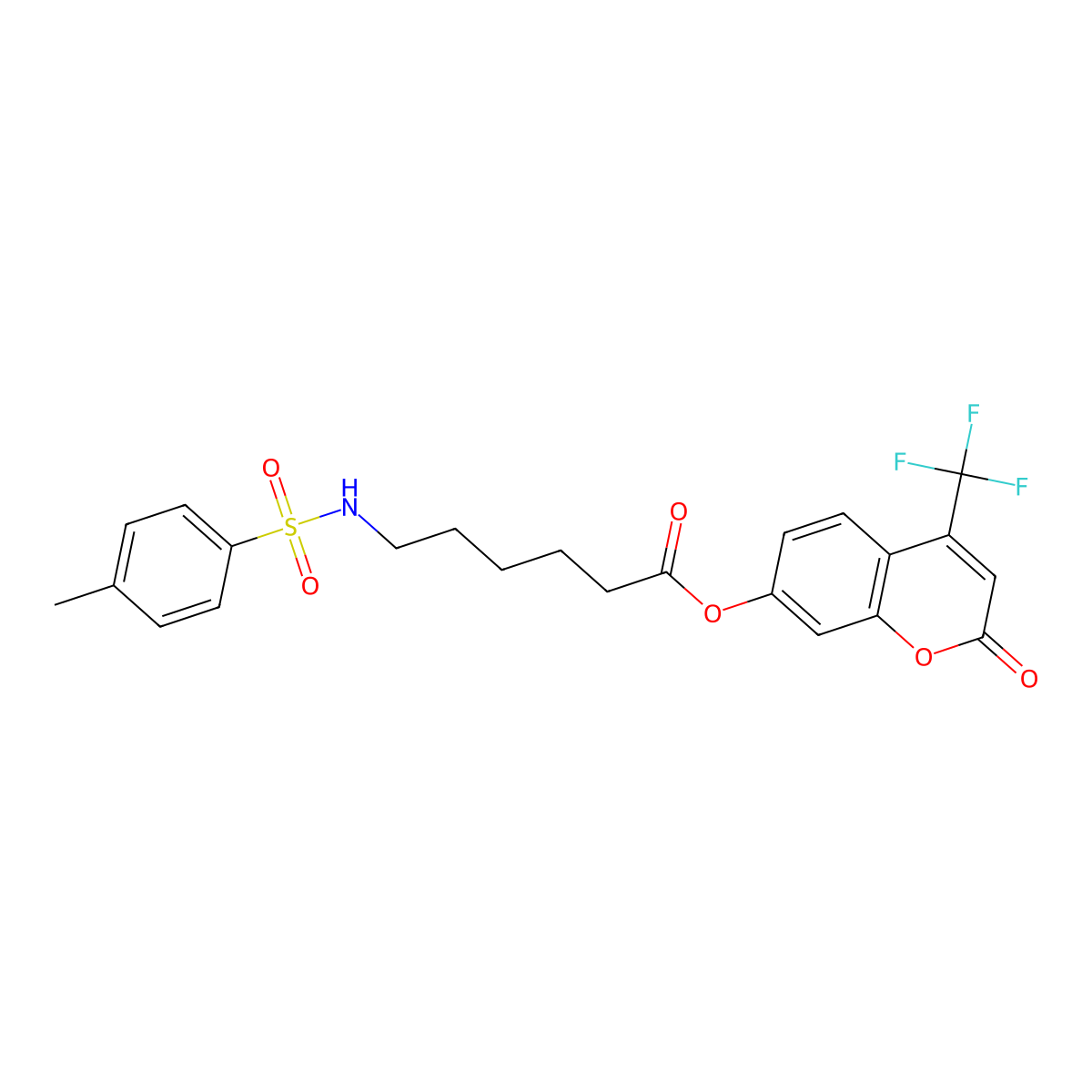 2-oxo-4-(trifluoromethyl)-2H-chromen-7-yl 6-{[(4-methylphenyl)sulfonyl]amino}hexanoate molecular structure, CAS 371928-80-2