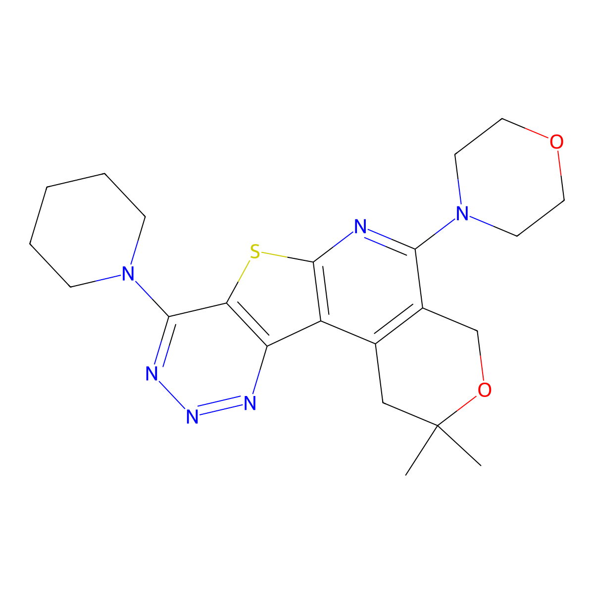 2,2-dimethyl-5-morpholino-8-(piperidin-1-yl)-2,4-dihydro-1H-pyrano[4'',3'':4',5']pyrido[3',2':4,5]thieno[3,2-d][1,2,3]triazine molecular structure, CAS 371928-92-6
