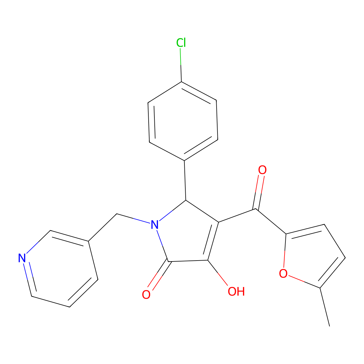 (4E)-5-(4-chlorophenyl)-4-[hydroxy(5-methylfuran-2-yl)methylidene]-1-(pyridin-3-ylmethyl)pyrrolidine-2,3-dione molecular structure, CAS 371929-57-6