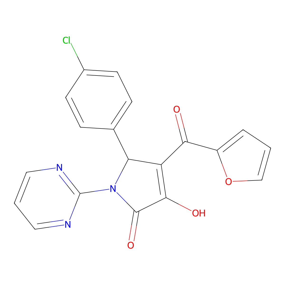 (4E)-5-(4-chlorophenyl)-4-[furan-2-yl(hydroxy)methylidene]-1-(pyrimidin-2-yl)pyrrolidine-2,3-dione molecular structure, CAS 371929-63-4