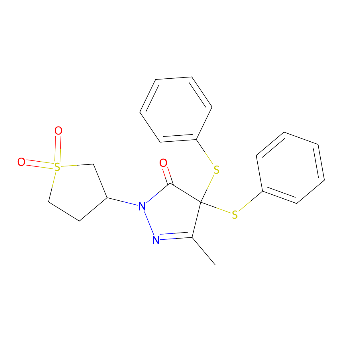 1-(1,1-dioxidotetrahydrothiophen-3-yl)-3-methyl-4,4-bis(phenylthio)-1H-pyrazol-5(4H)-one molecular structure, CAS 371929-81-6