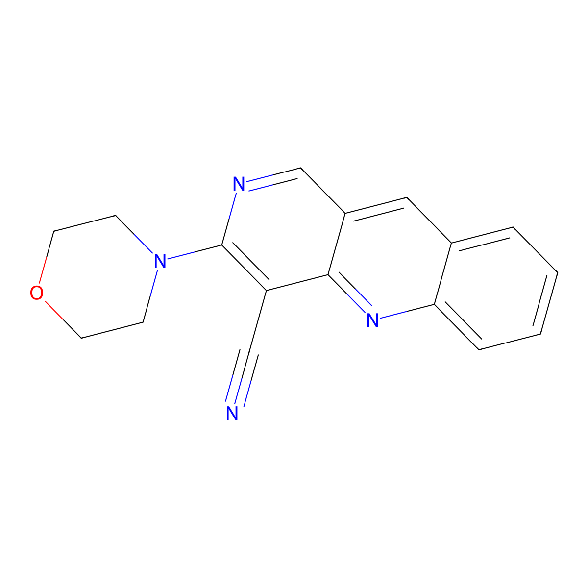 Benzo[b][1,6]naphthyridine-4-carbonitrile, 3-(4-morpholinyl)- molecular structure, CAS 371930-20-0