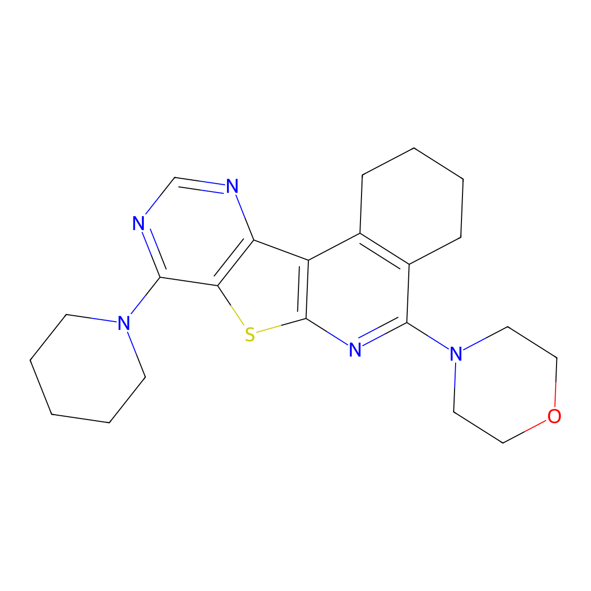 4-(8-(Piperidin-1-yl)-1,2,3,4-tetrahydropyrimido[4',5':4,5]thieno[2,3-c]isoquinolin-5-yl)morpholine molecular structure, CAS 371930-31-3