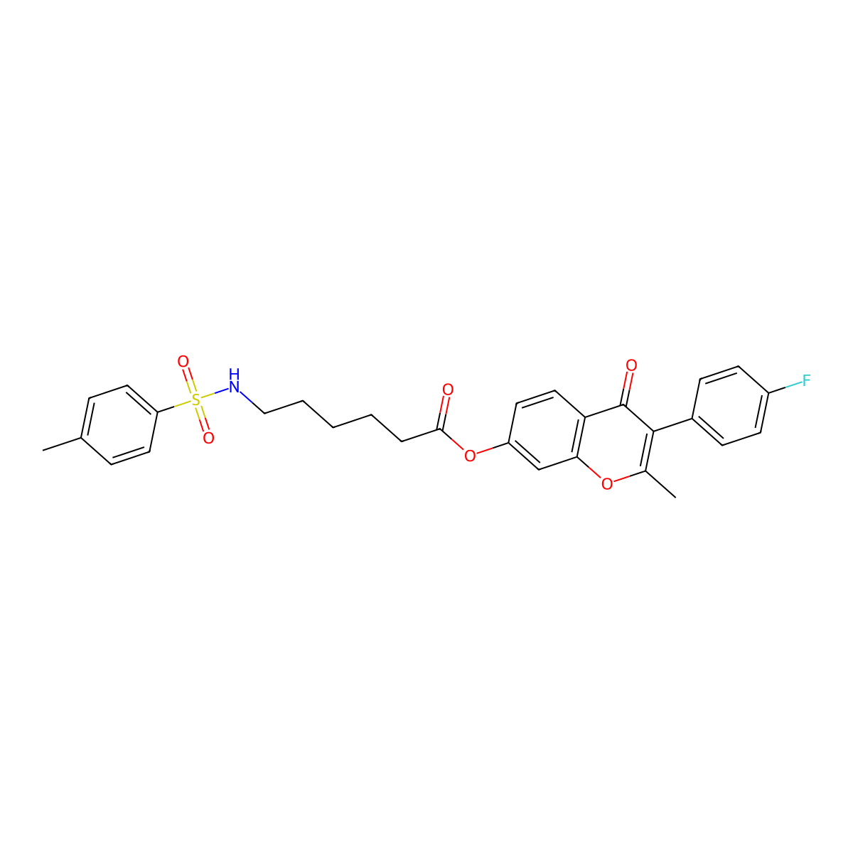 3-(4-fluorophenyl)-2-methyl-4-oxo-4H-chromen-7-yl 6-{[(4-methylphenyl)sulfonyl]amino}hexanoate molecular structure, CAS 371930-52-8