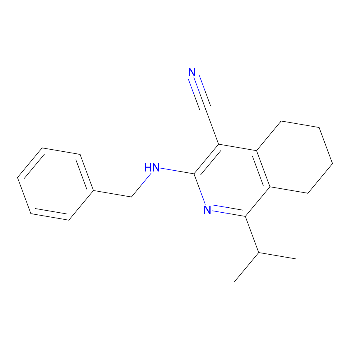 3-(Benzylamino)-1-propan-2-yl-5,6,7,8-tetrahydroisoquinoline-4-carbonitrile molecular structure, CAS 371930-99-3