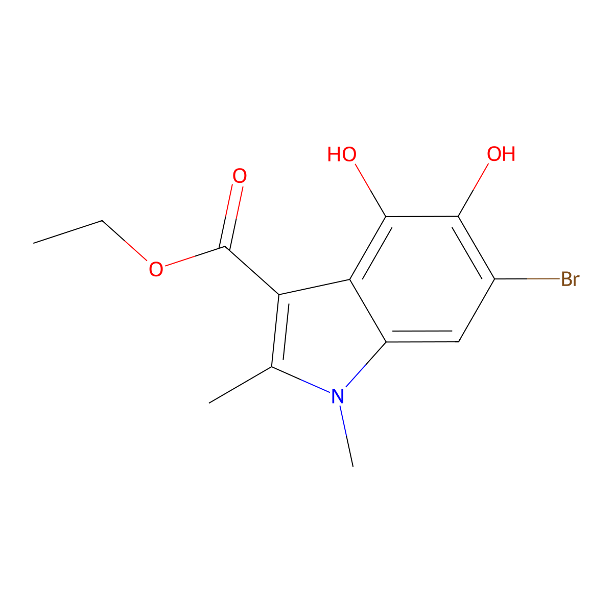 ethyl 6-bromo-4,5-dihydroxy-1,2-dimethyl-1H-indole-3-carboxylate molecular structure, CAS 371931-09-8