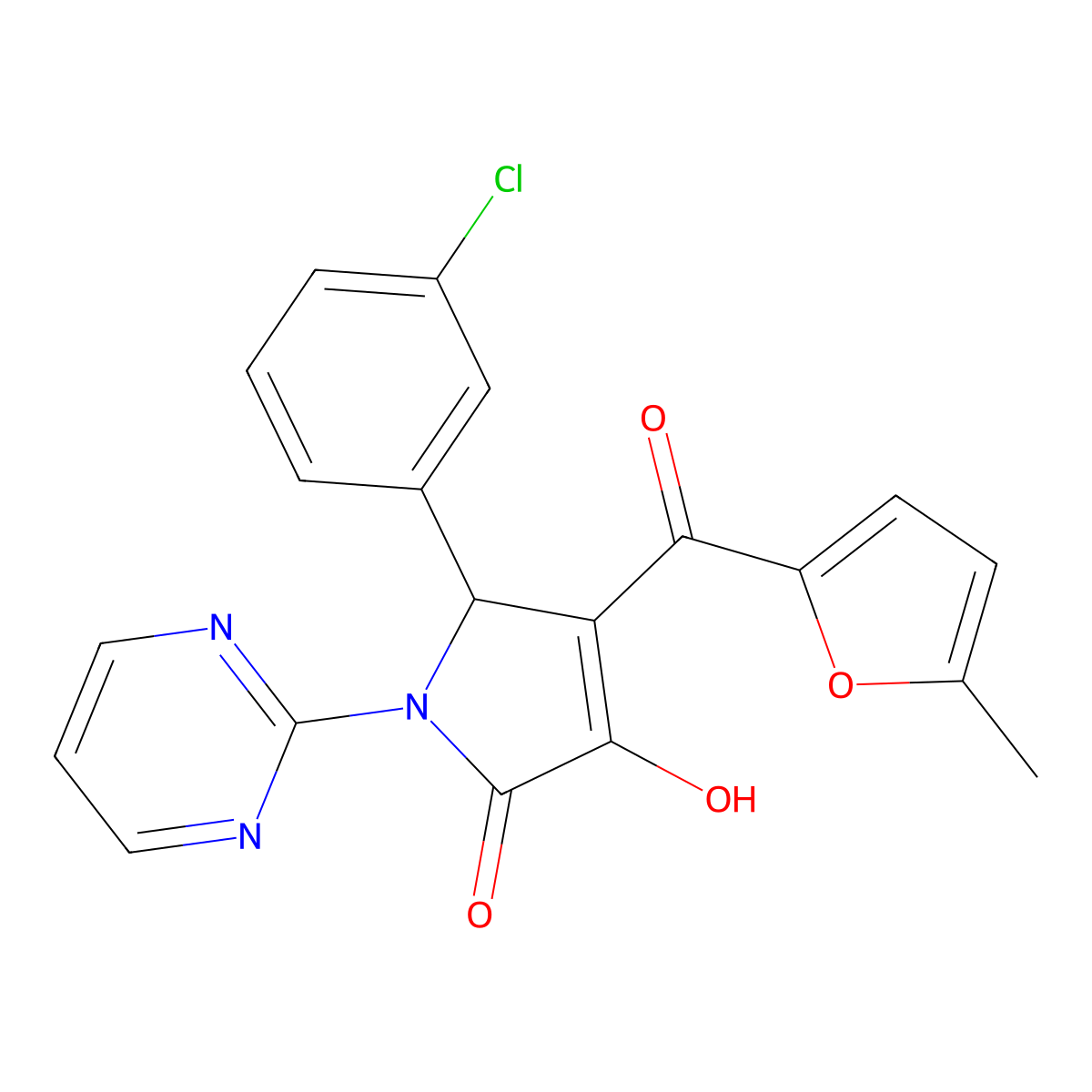 5-(3-chlorophenyl)-3-hydroxy-4-(5-methyl-2-furoyl)-1-(2-pyrimidinyl)-1,5-dihydro-2H-pyrrol-2-one molecular structure, CAS 371931-18-9
