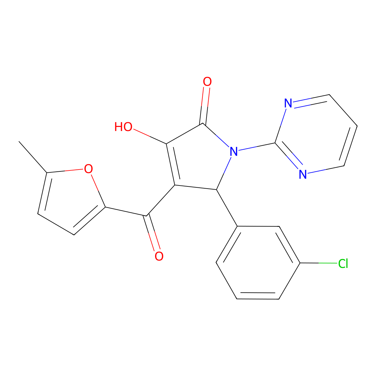 5-(3-chlorophenyl)-3-hydroxy-4-(5-methyl-2-furoyl)-1-(2-pyrimidinyl)-1,5-dihydro-2H-pyrrol-2-one molecular structure, CAS 371931-18-9